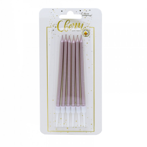 Свечи тортовые классические "Металл" Роза Голд с держателями - Шары и праздники