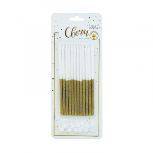 Свечи тортовые классические XL Половинки с золотым глиттером с держателями - Шары и праздники